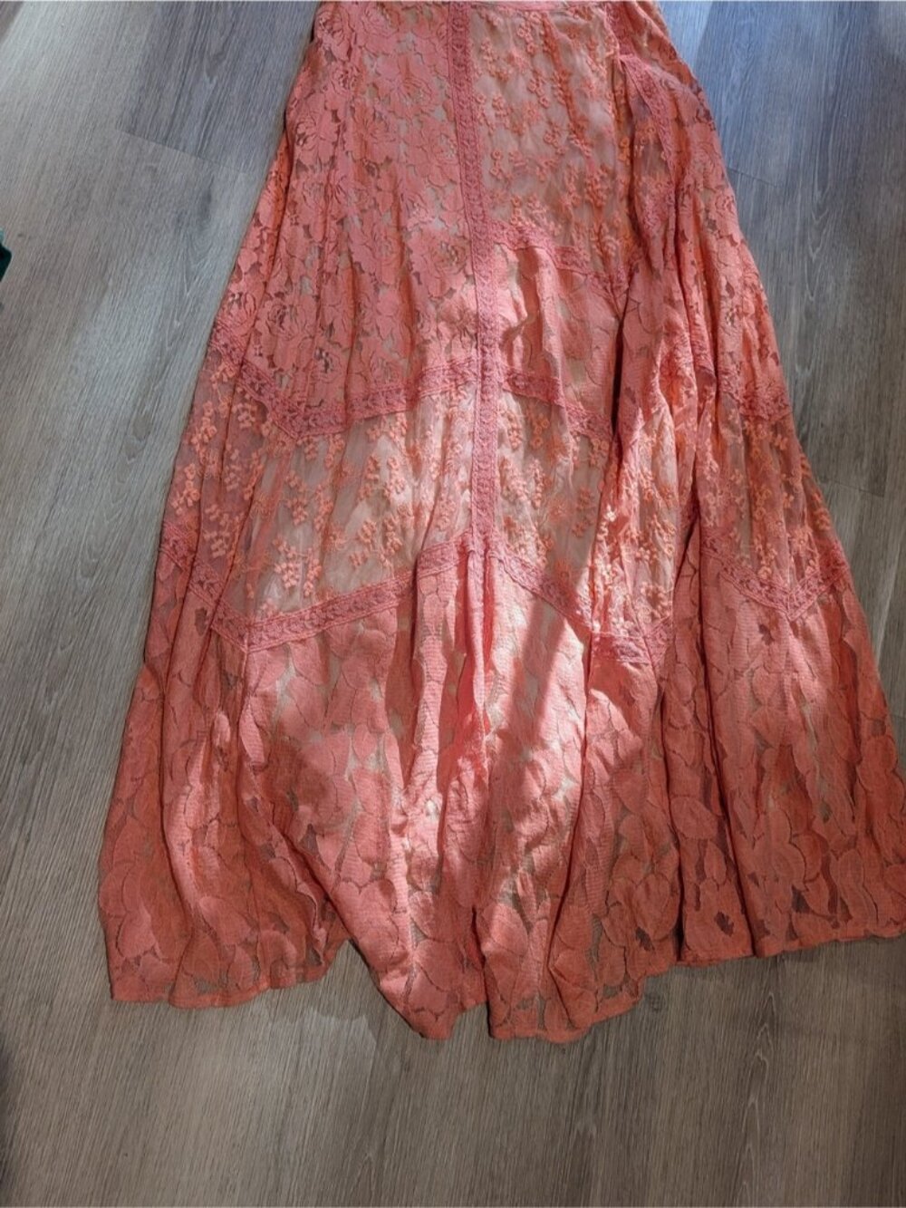 Anthropologie Lace Pink Coral Maxi Skirt - Picture 2 of 6
